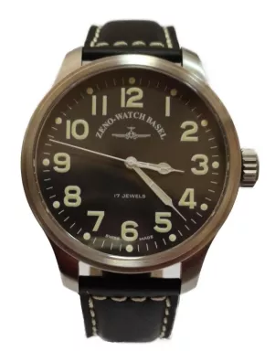 8554-4-a1 Швейцарський годинник Zeno-Watch Basel OS, mech, black dial, date, black leather strap