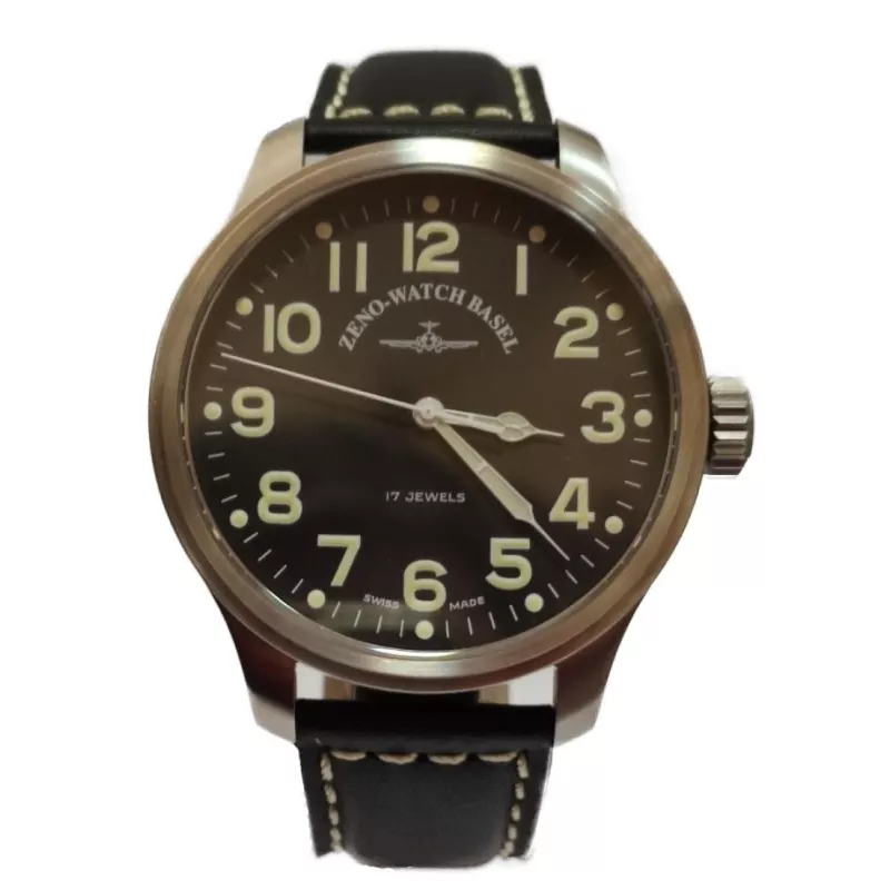 8554-4-a1 Швейцарський годинник Zeno-Watch Basel OS, mech, black dial, date, black leather strap