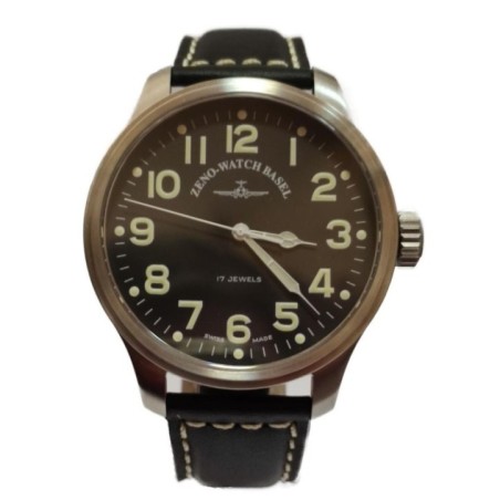 8554-4-a1 Швейцарський годинник Zeno-Watch Basel OS, mech, black dial, date, black leather strap