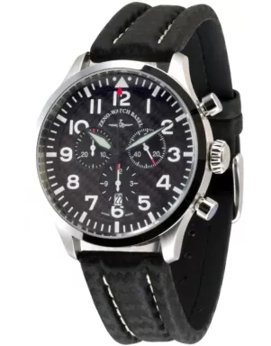 6569-5030Q-s1 Швейцарський годинник Zeno-Watch Basel Quartz, Chrono, bk carbon dial, date, bk carbon leather strap