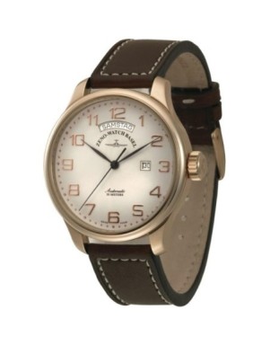 8554DD-12-Pgr-f2 Швейцарський годинник Zeno-Watch Basel XLarge, Auto, white dial, cooper fig, Day-Date, brown leather