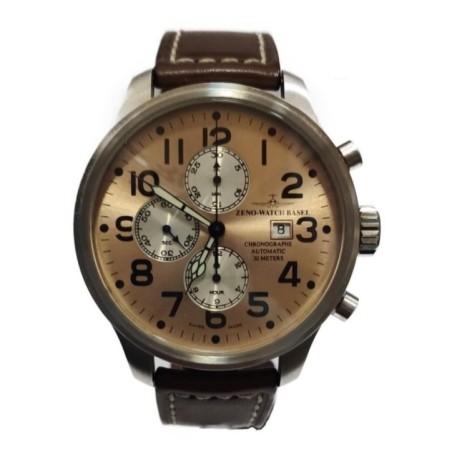 8557 Швейцарський годинник Zeno-Watch Basel, Auto., Chrono, copper dial, D, brown leather strap