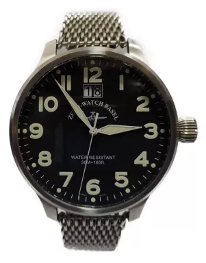 6221N-Q-a1M Швейцарський годинник Zeno-Watch Basel SOS Nav, Quartz, bk dial, date, Mineral, metal bracelet