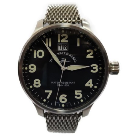 6221N-Q-a1M Швейцарський годинник Zeno-Watch Basel SOS Nav, Quartz, bk dial, date, Mineral, metal bracelet