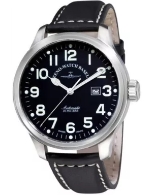 8554-a1 Швейцарський годинник Zeno-Watch Basel Auto, black dial, date, black leather strap
