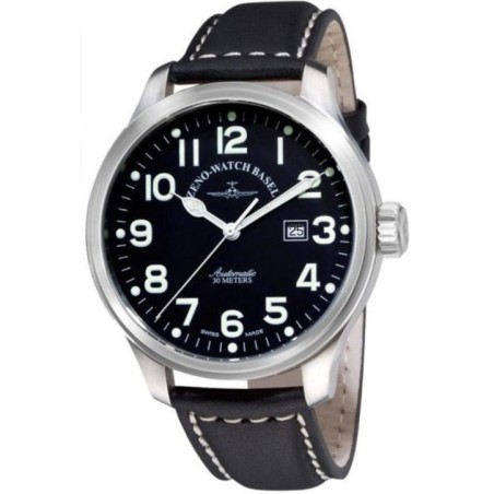 8554-a1 Швейцарський годинник Zeno-Watch Basel Auto, black dial, date, black leather strap
