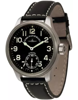 8558-6-a1 Швейцарський годинник Zeno-Watch Basel Mech, black dial, sec.6h, black leather strap