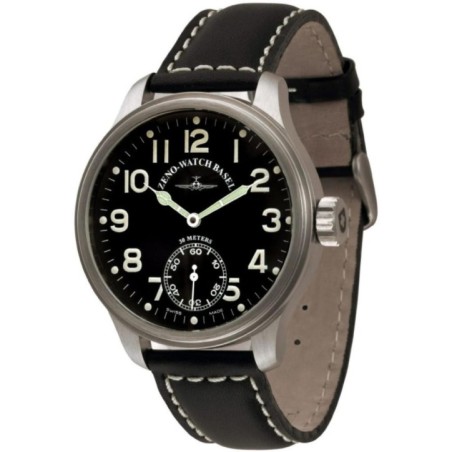 8558-6-a1 Швейцарський годинник Zeno-Watch Basel Mech, black dial, sec.6h, black leather strap