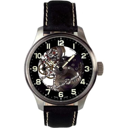 8558S-a1 Швейцарський годинник Zeno-Watch Basel OS, Mech, Skeleton, black dial, black leather strap