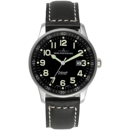 P554-a1 Швейцарський годинник Zeno-Watch Basel XLarge, Auto, black dial, date, black leather strap