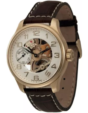 8558S-Pgg Швейцарський годинник Zeno-Watch Basel OS, Mech, Skeleton.gilt, white dial, brown leather strap