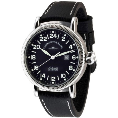 88074-24-a1 Швейцарський годинник Zeno-Watch Basel XL Nostalgia, Auto, 24H, bk dial, date, bk leather strap