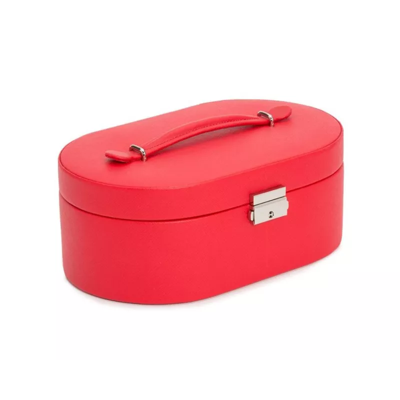 280514 Heritage Oval Jewelry Box - Red Saffiano Wolf