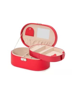 280514 Heritage Oval Jewelry Box - Red Saffiano Wolf