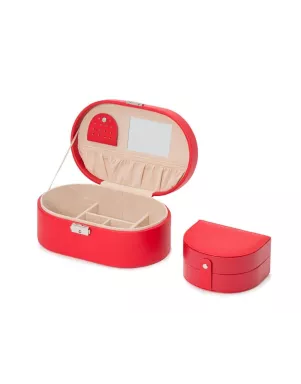 280514 Heritage Oval Jewelry Box - Red Saffiano Wolf