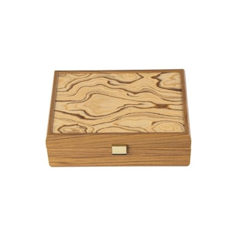 BO.VE30A Manopoulos Walnut Wooden Box with natural Italian Olive Burl top 24x17x8cm