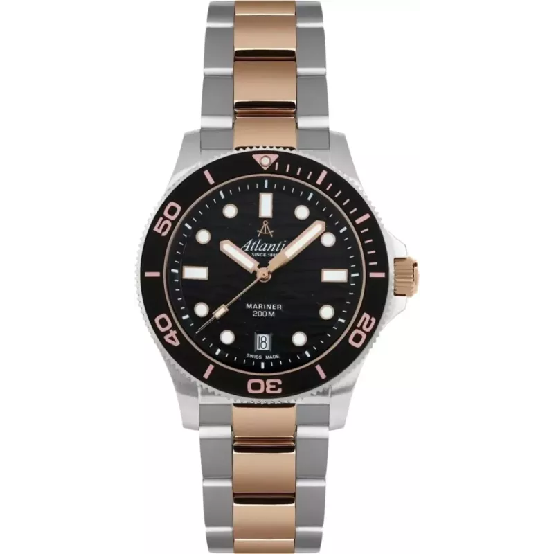 Часы Atlantic Mariner Quartz Wave Black Bicolor Rose Gold 81376.43.69R