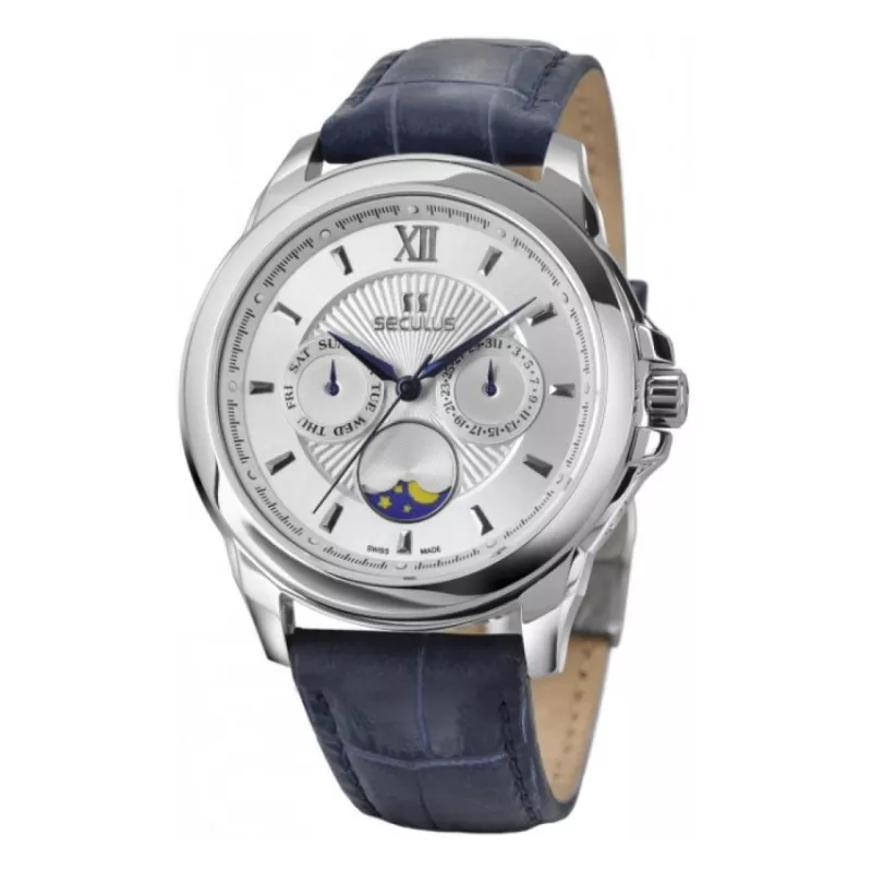 1004G-4-706 white, ss, blue leather Швейцарський годинник Seculus
