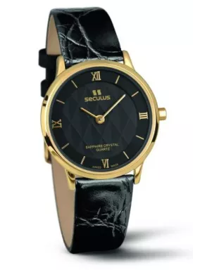 1610-1-106 black, pvd, black leather Швейцарський годинник Seculus
