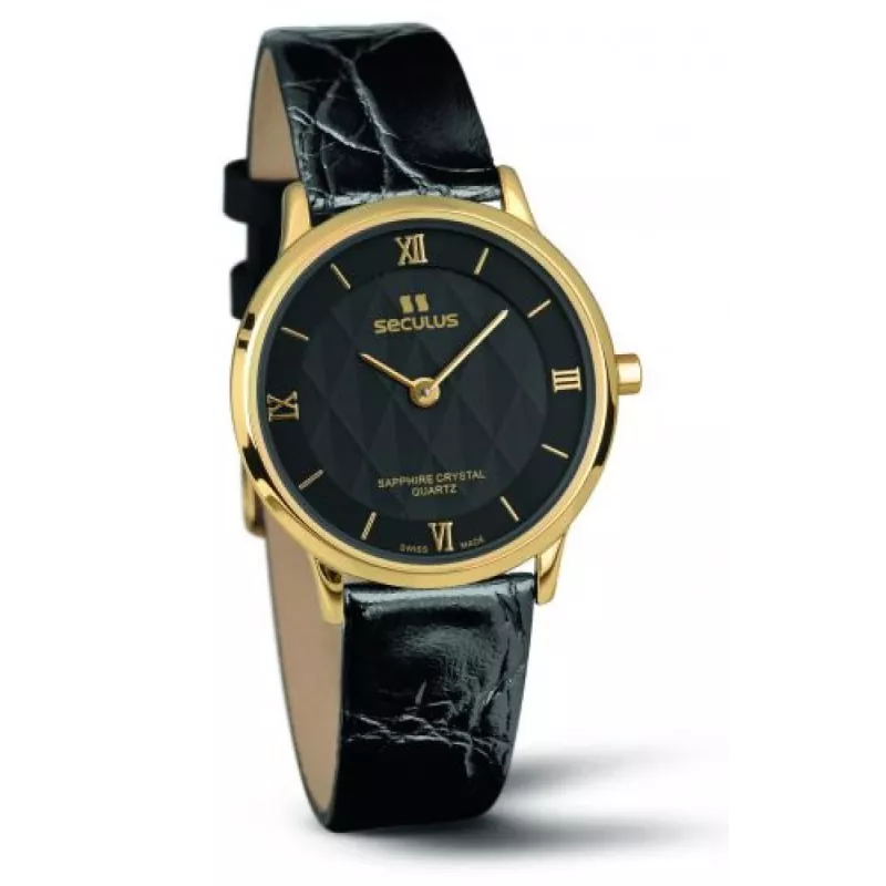 1610-1-106 black, pvd, black leather Швейцарський годинник Seculus