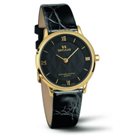 1610-1-106 black, pvd, black leather Швейцарський годинник Seculus