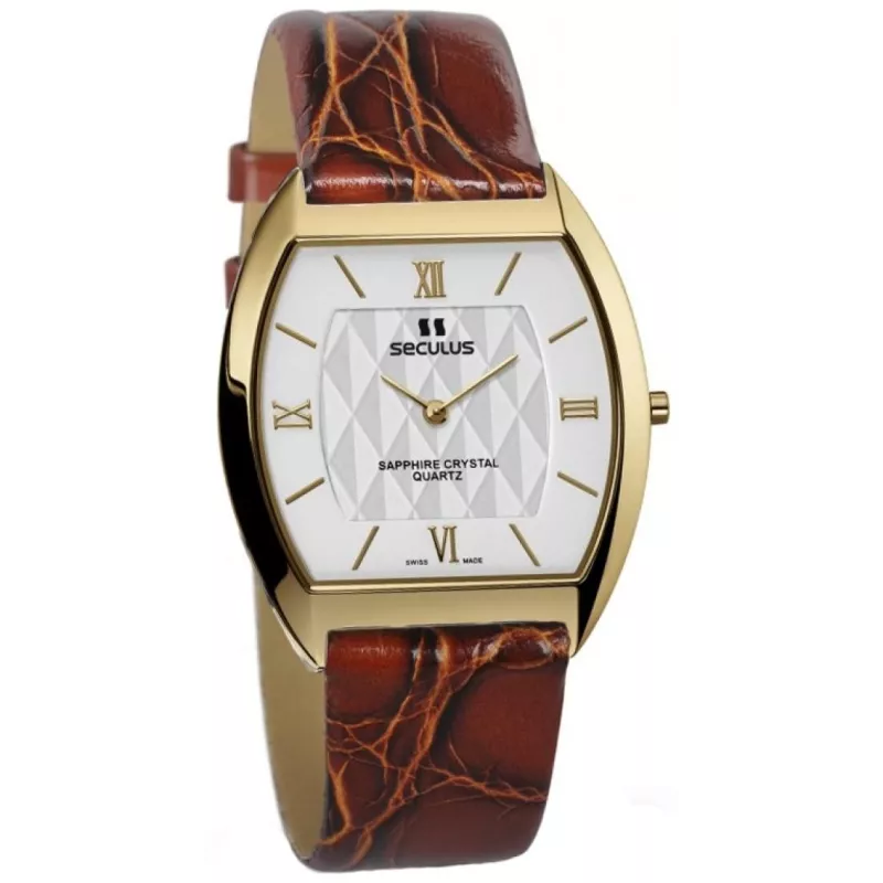 1613.1.106 white, pvd, brown leather Швейцарський годинник Seculus