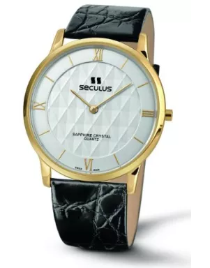 4455-1-106 white, pvd, black leather Швейцарський годинник Seculus