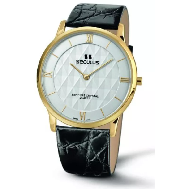 4455-1-106 white, pvd, black leather Швейцарський годинник Seculus
