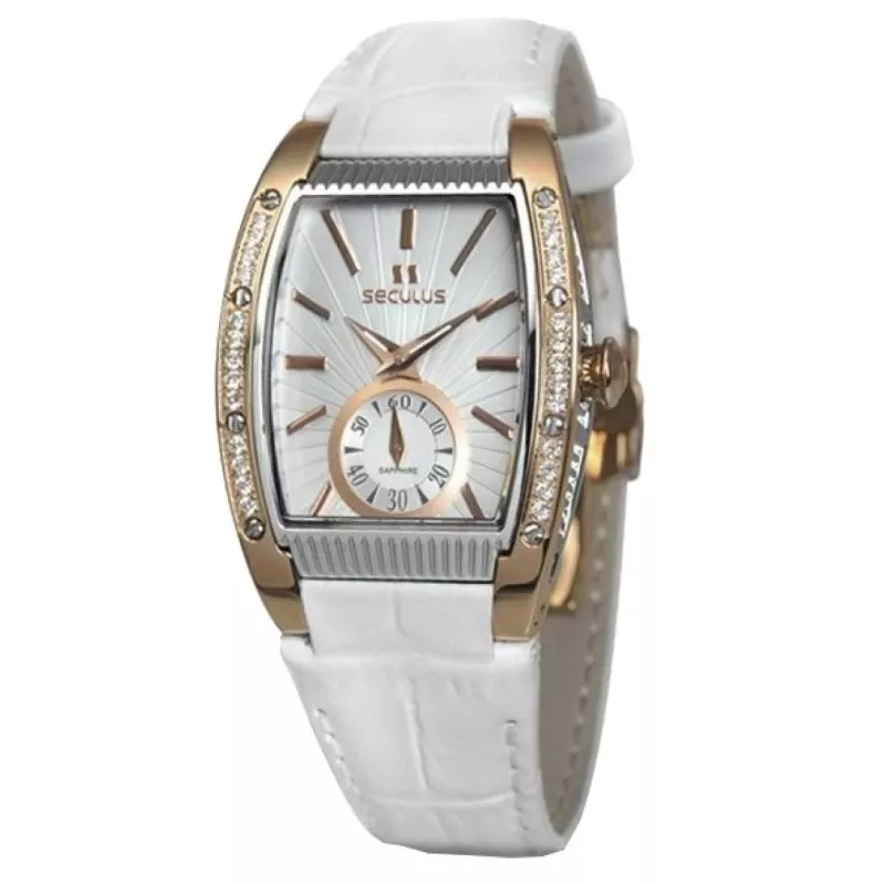 1667-2-1069 white, pvd cz stones, white leather Швейцарський годинник Seculus