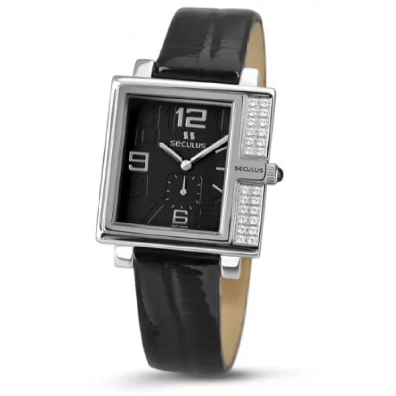 1670-2-1064 black, ss-cz, black leather Швейцарський годинник Seculus