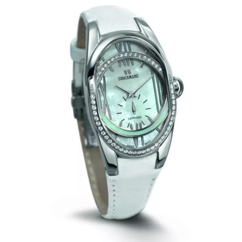 1668-2-1064 white, ss cz stones, white leather Швейцарський годинник Seculus