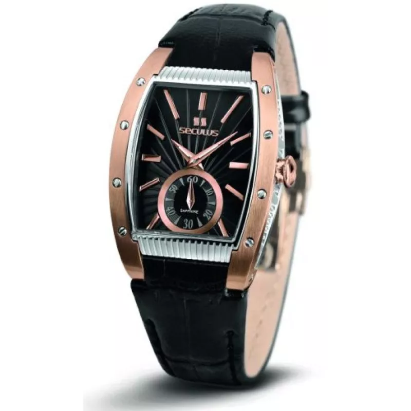 1667.2.1069 black, pvd-r, black leather Швейцарський годинник Seculus