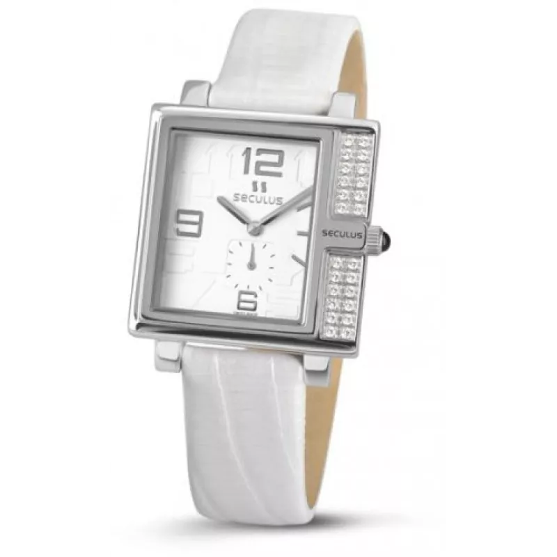 1670-2-1064 white, ss-cz, white leather Швейцарський годинник Seculus