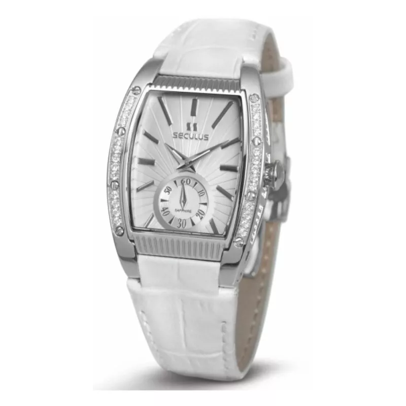 1667-2-1069 white, ss cz stones, white leather Швейцарський годинник Seculus