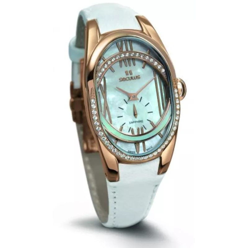 1668-2-1064 white, pvd-r cz stones, white leather Швейцарський годинник Seculus