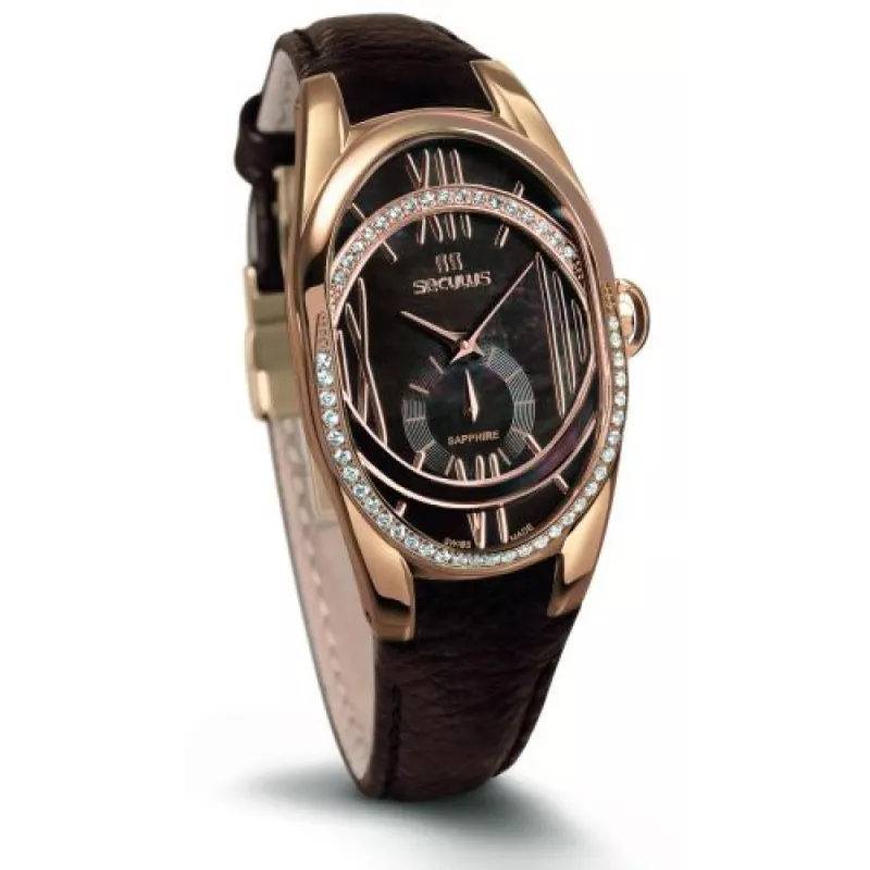 1668-2-1064 brown, pvd-r cz stones, brown leather Швейцарський годинник Seculus
