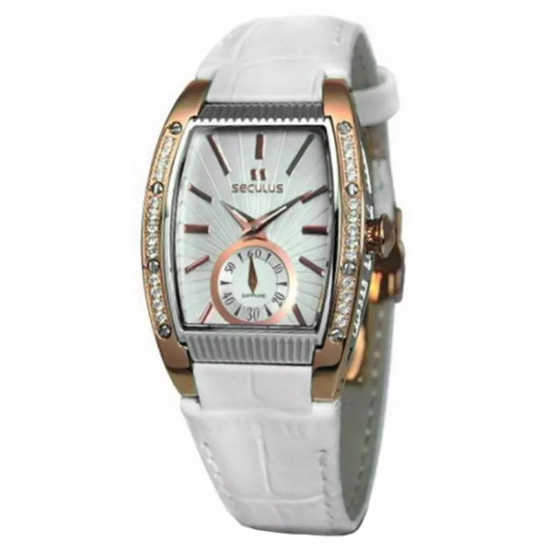 1667-2-1069 white, pvd-r cz stones, white leather Швейцарський годинник Seculus