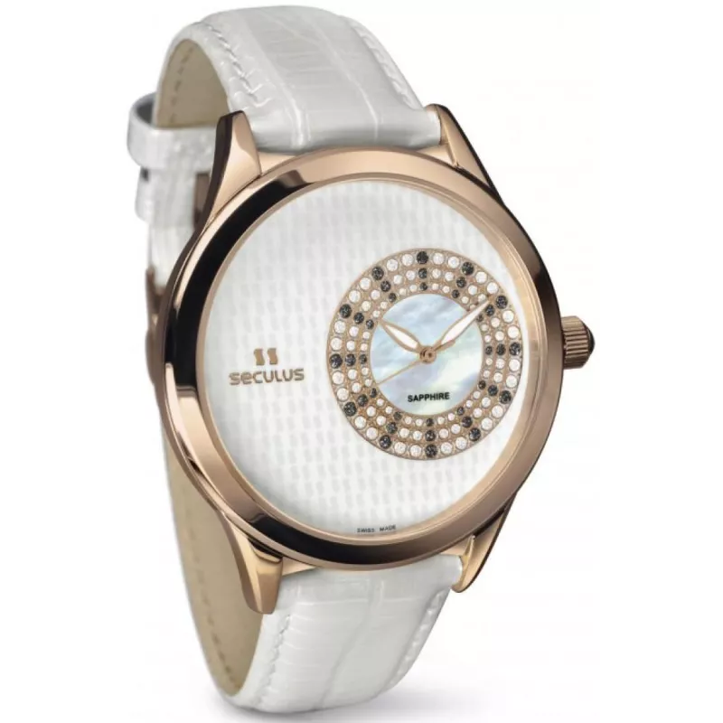 1672-2-1063 white mop, pvd-r crown onyx, white leather Швейцарський годинник Seculus