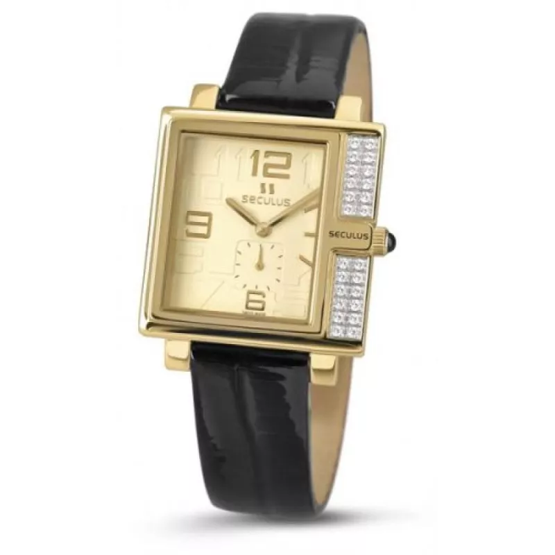 1670-2-1064 yellow, pvd-y-cz, black leather Швейцарський годинник Seculus