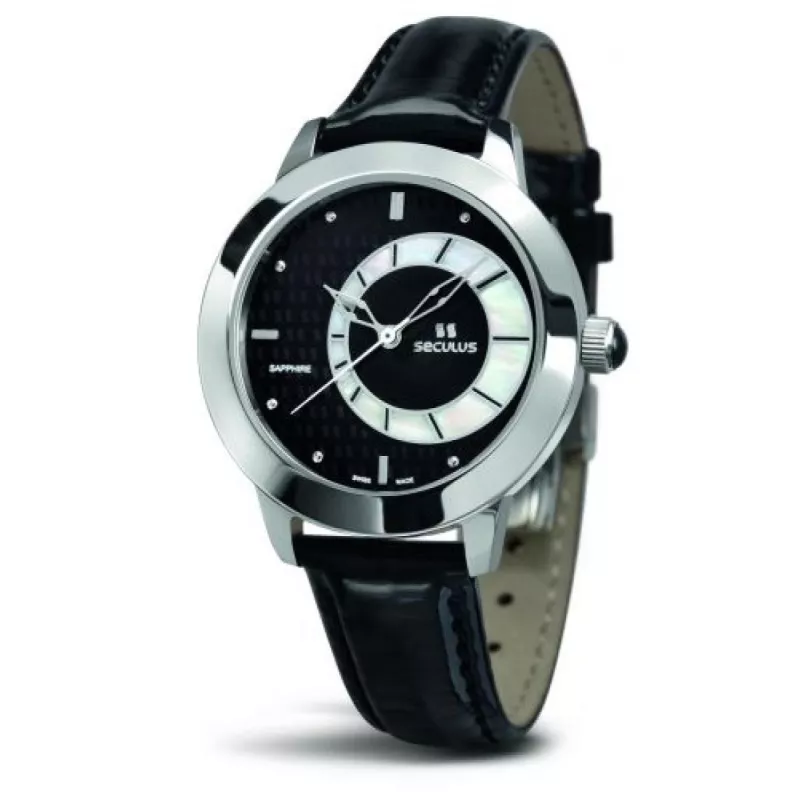 1671-2-1063 black mop, ss, black leather Швейцарський годинник Seculus