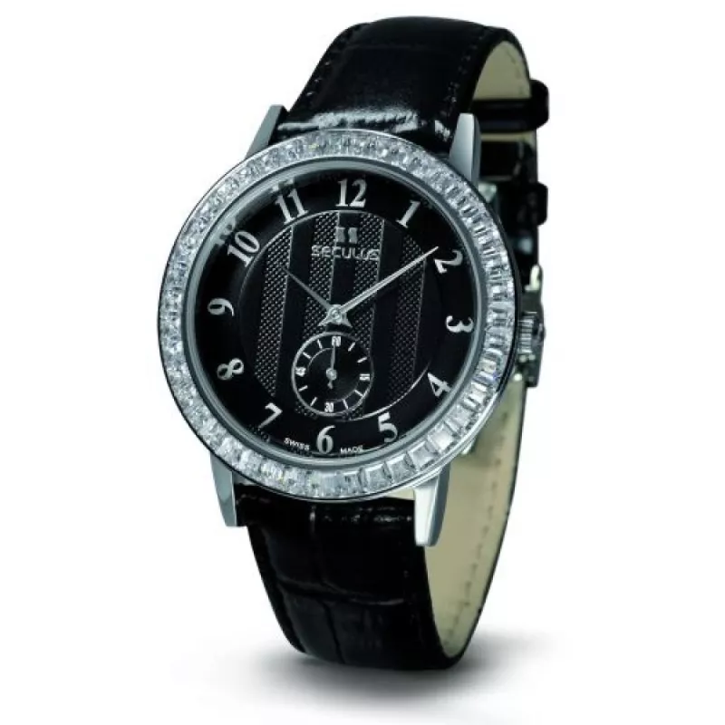 1675-2-1069 black, ss cz stones, black leather Швейцарський годинник Seculus
