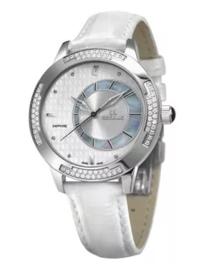 1671-2-1063 white mop, ss cz stones, white leather Швейцарський годинник Seculus