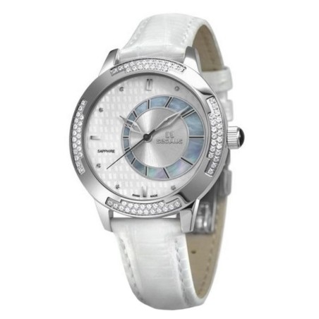 1671-2-1063 white mop, ss cz stones, white leather Швейцарський годинник Seculus