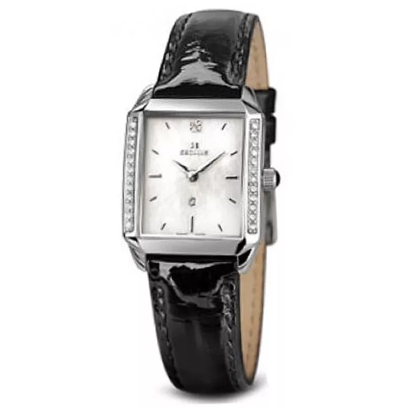 1676.2.762 mop, ss swarovski stones, black leather Швейцарський годинник Seculus
