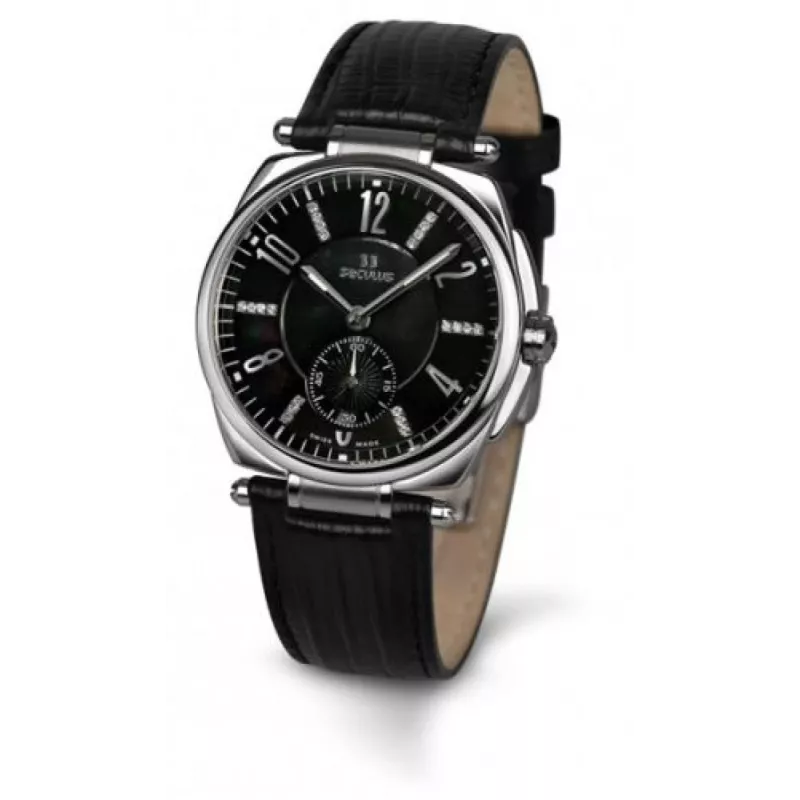 1700-8-1069 black-mop-cz, ss, black leather Швейцарський годинник Seculus