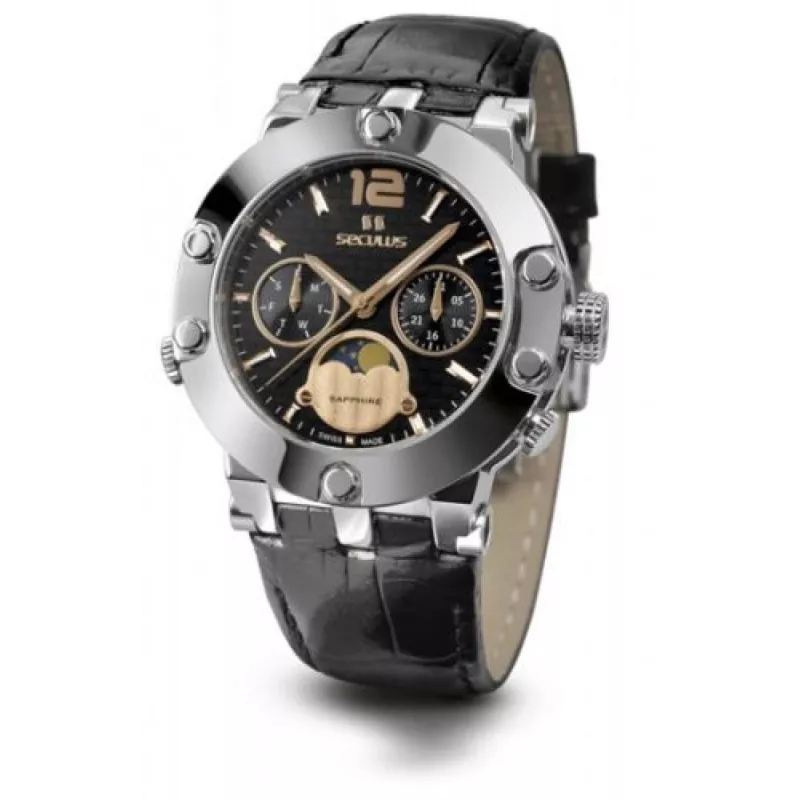 1690-5-706 black-rose, ss, black leather Швейцарський годинник Seculus