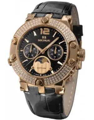 1690-5-706 black, pvd-r with stones, black leather Швейцарський годинник Seculus