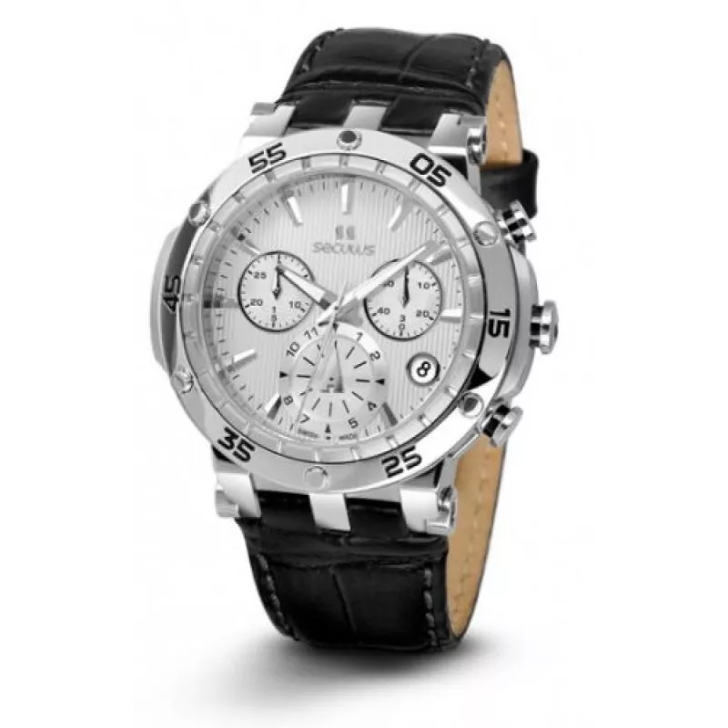 1682-2-503 white, ss, black leather Швейцарський годинник Seculus