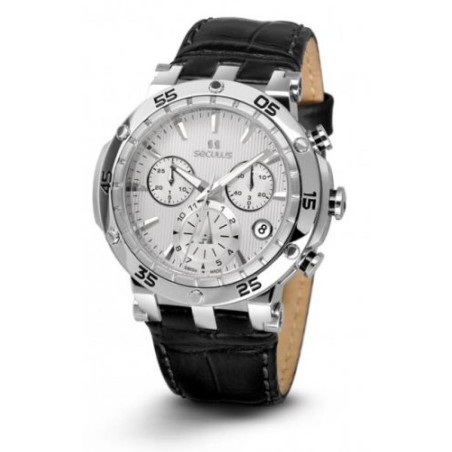 1682-2-503 white, ss, black leather Швейцарський годинник Seculus