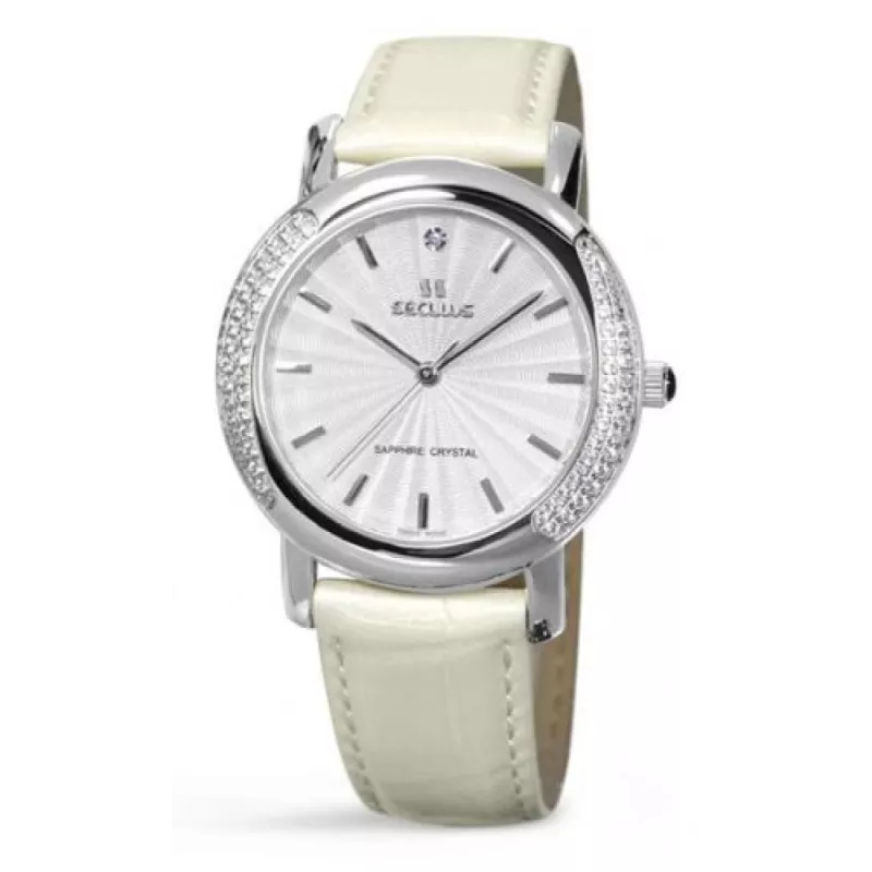 1673-2-1063 white-cz, ss-cz, pearl leather Швейцарський годинник Seculus